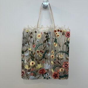 Floral Embroidered Tote Bag